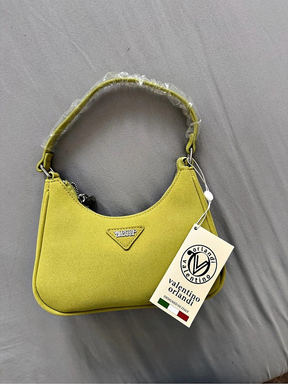 Valentino Orlandi Lime Green Suede-Look Mini Shoulder Bag NWT